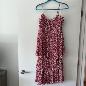 Lucky Paris size medium layered midi dress floral pink purple red